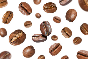Abstract background from coffee beans on a white background.