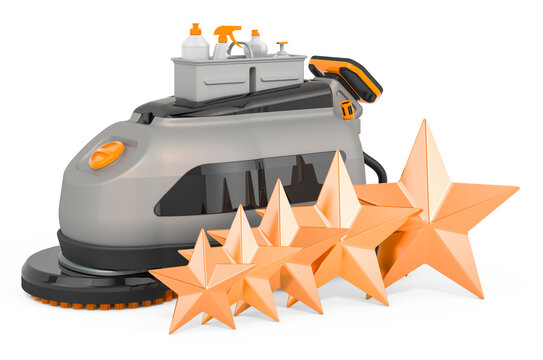 Customer rating of floor scrubber dryer. 3D rendering