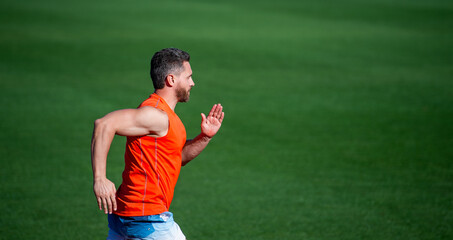 Go wild. sport healthy lifestyle. fitness training outdoor. runner run fast on running track....