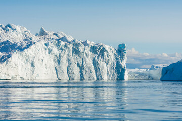 Greenland. Ilulissat. Zodiac cruising among the icebergs in the Icefjord.