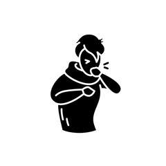 Cough glyph icon.Character having a bad cough.Common cold.Flu infection and influenza symptoms.Health problem. Allergy. Filled flat sign. Isolated silhouette vector illustration