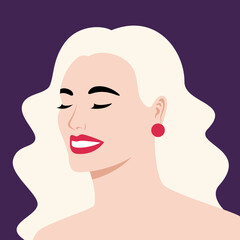 Young beautiful woman portrait. Girl model. Bright vector illustration in a flat style.