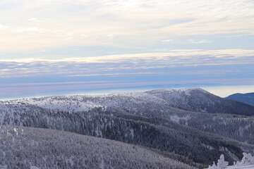 A view to the snowy mountain ridge at Jeseniky, Czech republic