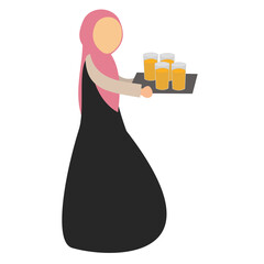 cartoon illustration of hijab woman delivering orange juice drink