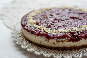 Homemade cheesecake with raspberries 