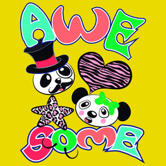 Illustration vector cute panda cartoon in background for fashion deisgn