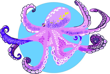 Octopus vector pink in blue around