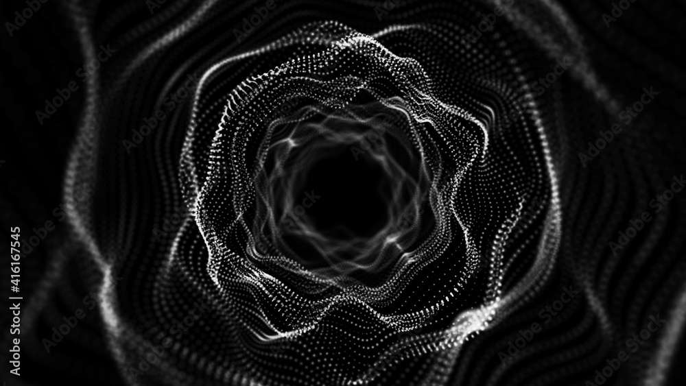 Poster whirlwind of dust particles. abstract primitives. 3d rendering