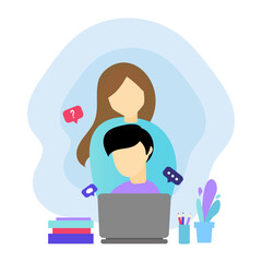 vector color illustration, distance learning, online courses and business, education, online books and textbooks, exam preparation, home schooling vector