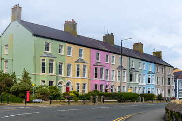 Colorful British row houses in Beaumaris, Anglesey, Wales, UK