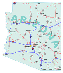 Vector map of the state of Arizona and its Interstate System.