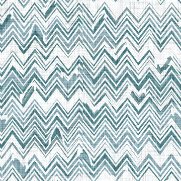 Aegean teal mottle chevron patterned linen texture background. Summer coastal living style home decor fabric effect. Sea green wash grunge striped zig zag material. Decorative textile seamless pattern