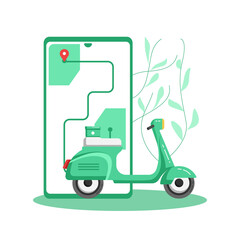 Phone and motorcycles vector illustration. shop concept