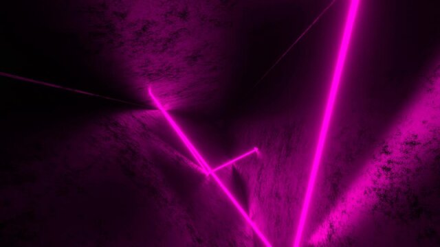 4K Abstract seamless looped animation of pink neon ray, glowing light tubes