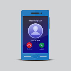 Unknown number calling on smartphone isolated on background vector flat design.