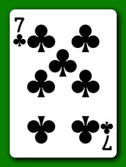 7 Seven of Clubs playing card with clipping path to remove background and shadow 3d illustration