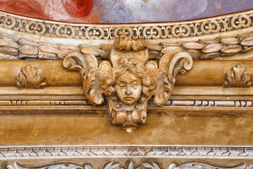 Exterior details of the Roman Catholic church Chiesa della Beata Vergine del Giglioin in Bergamo. Italy.