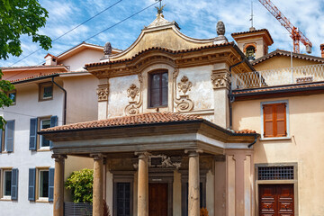 Facade of the Roman Catholic church Chiesa della Beata Vergine del Giglioin in Bergamo. Italy.