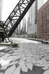 Frozen shards on Chicago River - 416175584