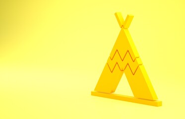 Yellow Traditional indian teepee or wigwam icon isolated on yellow background. Indian tent. Minimalism concept. 3d illustration 3D render © Oksana