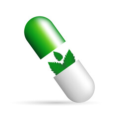 Vegetable capsule. Natural preparation. Natural medicine. Green pill