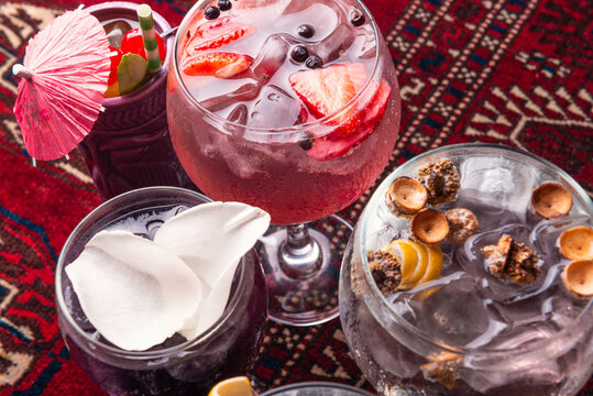 Various colorful alcoholic cocktails. Various fresh alcoholic cocktail