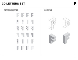 3d F Alphabet Letters Set Animate Isometric Wireframe Vector