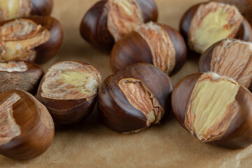 Delicious healthy chestnuts on a parchment paper