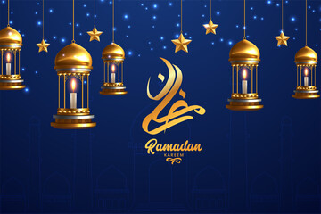 Obraz na płótnie Canvas ramadan kareem background with gold lantern