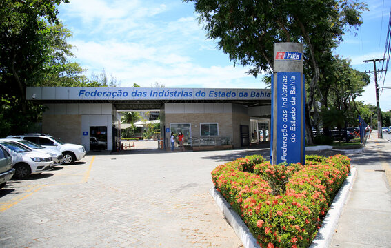 salvador, bahia, brazil - february 23, 2021: entrance gate of the Federation of Industries of the State of Bahia - Fieb, in the city of Salvador.