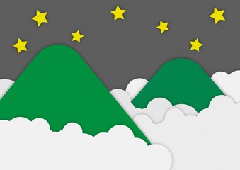 紙工作のような夜空と雲と山の背景