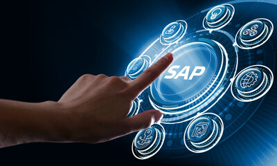 SAP System Software Automation concept on virtual screen data center. Business, modern technology,...