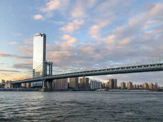 Sunset of New York city -Manhattan bridge and One Manhattan Square