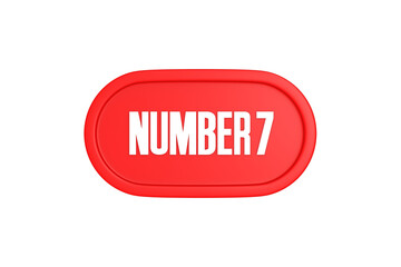 7 Number sign in red color isolated on white background, 3d render.