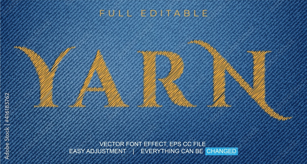 Fototapete yarn style, editable text effect in adobe illustrator, easy to customize to your needs with just one