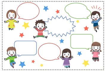 笑顔の子供たちと吹き出し　セット
