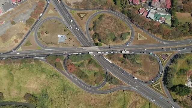 Beautiful cinematic aerial view of the Higway in Costa Rica