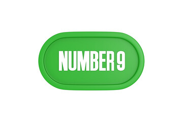 9 Number sign in green color isolated on white background, 3d render.