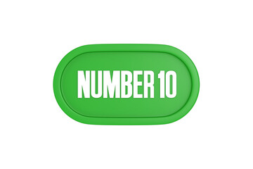 10 Number sign in green color isolated on white background, 3d render.