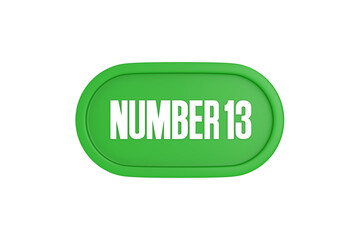 13 Number sign in green color isolated on white background, 3d render.