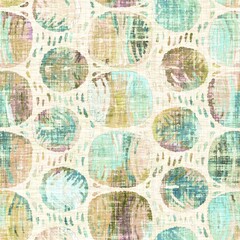 Rustic mottled linen woven texture. Seamless printed fabric pattern. Tropical pastel coastal style. Interior textile background. Mottled colorful peach green dye stains. Soft rustic summer home decor
