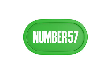 57 Number sign in green color isolated on white background, 3d render.