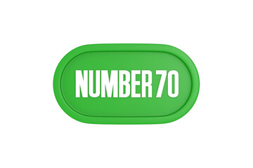 70 Number sign in green color isolated on white background, 3d render.