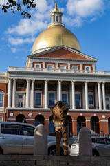 Tourist taking a photo of Massachusetts statehouse