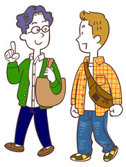 会話しながら歩く若い男性たち
