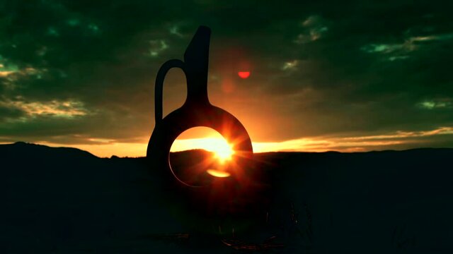 Historical symbol time-lapse video. Video of sunset in the middle of the round symbol.