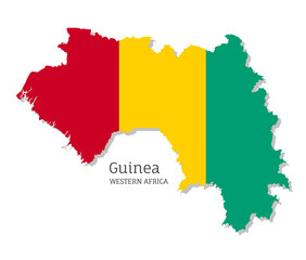 Map of Guinea with national flag. Highly detailed map of Western Africa country with territory borders. Political or geographical design vector illustration on white background