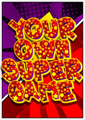 Pc or Console gaming related words, quote on Comic book style background. Poster, banner, template. Cartoon explosion expression. Vector illustrated.