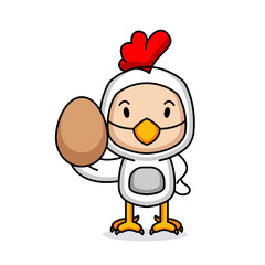 Cute kid with chicken costume mascot