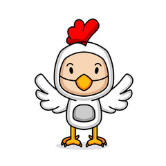 Cute kid with chicken costume mascot